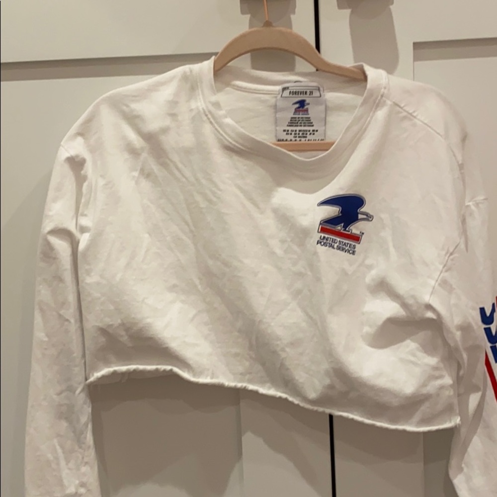Cropped White Long Sleeve USA Postal Service Top